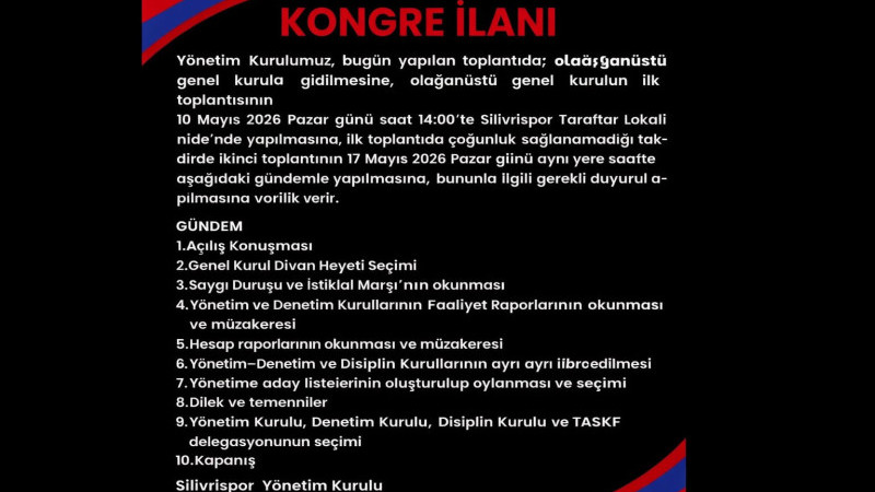 Silivrispor Olağanüstü Genel Kurula Gidiyor